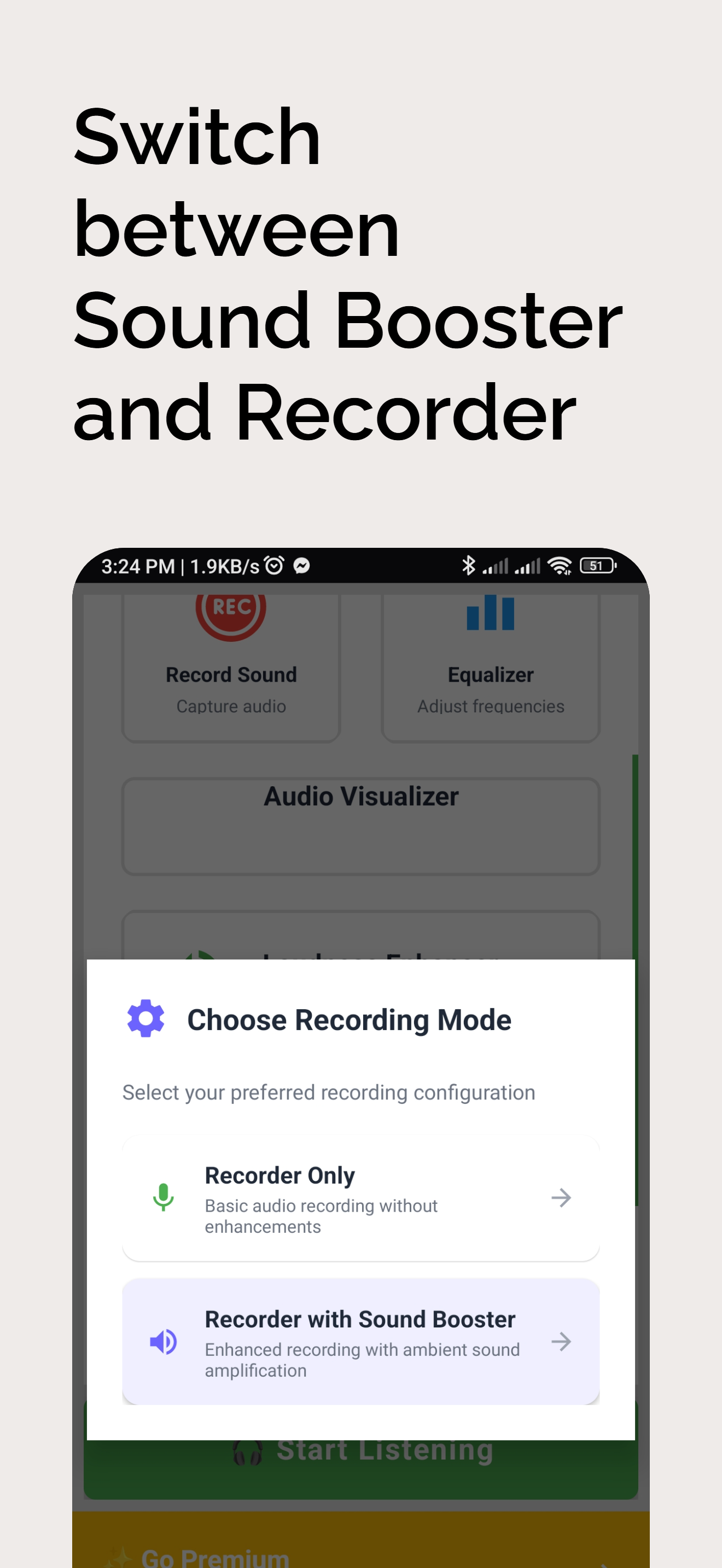 Switch between Sound Booster and Recorder